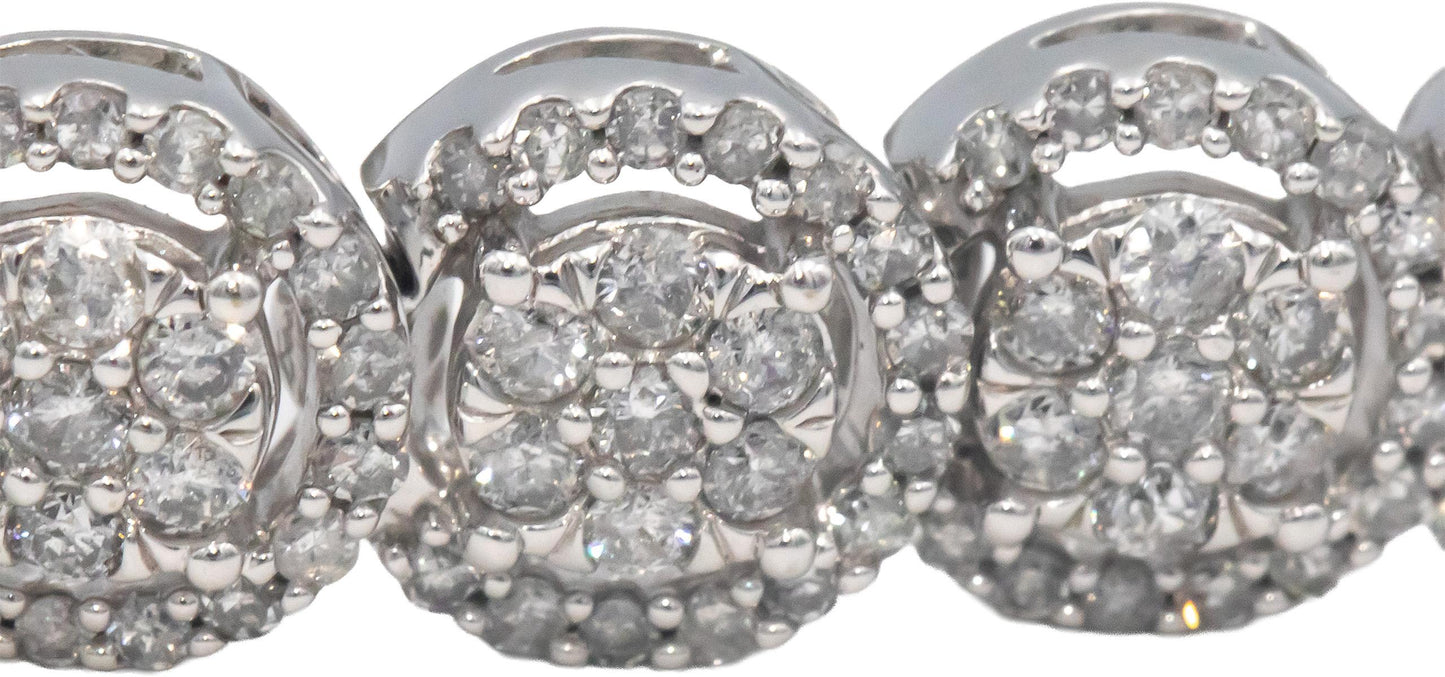 10k White Gold Jewelry 5.0CT Round Cut Diamond Cluster Fancy Link Bracelet