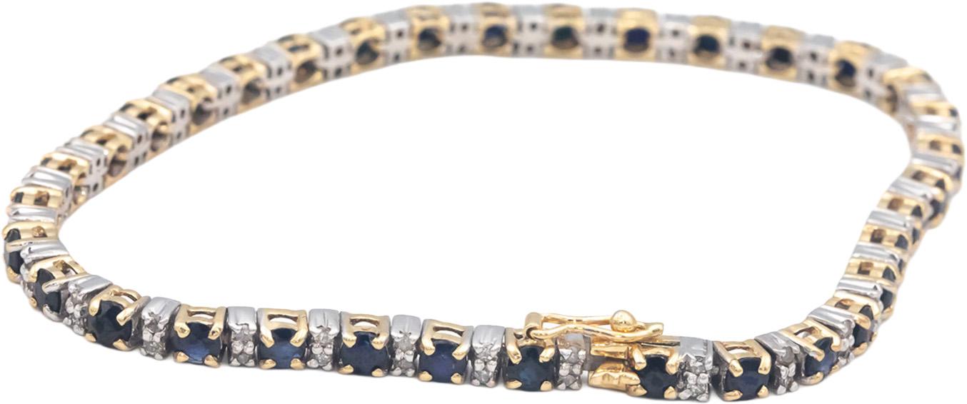 14k White & Yellow Gold 4.0CT Diamond and Sapphire Line Bracelet