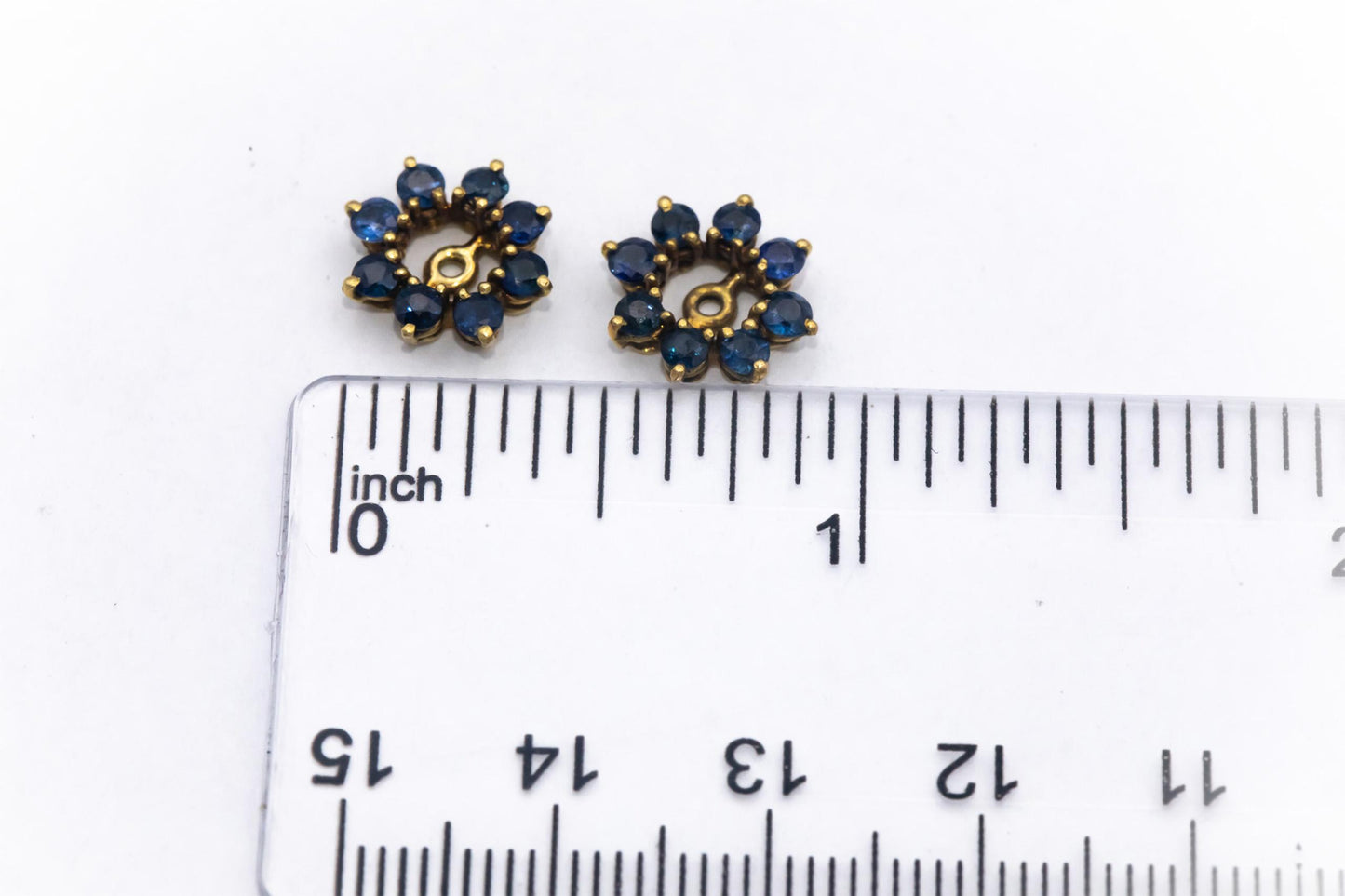18k Yellow Gold 0.75CT Blue Sapphire Earring Jacket Stud Enhancers