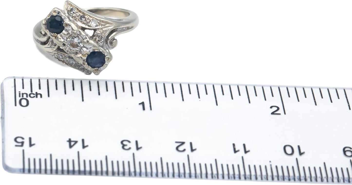 Antique Vintage 14k White Gold Diamond and Sapphire Ring 0.64CT Size 5.75