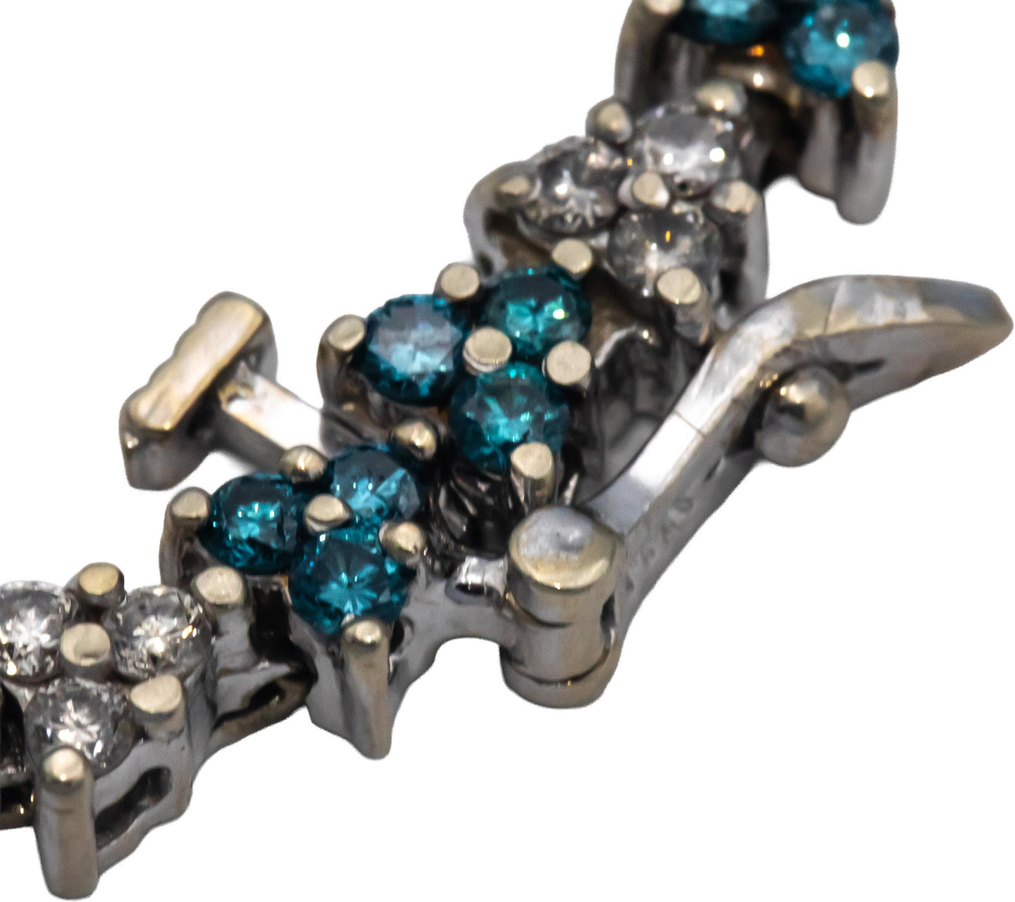14k White Gold 2.50CT Round Cut White and Blue Diamond Fancy Link Bracelet