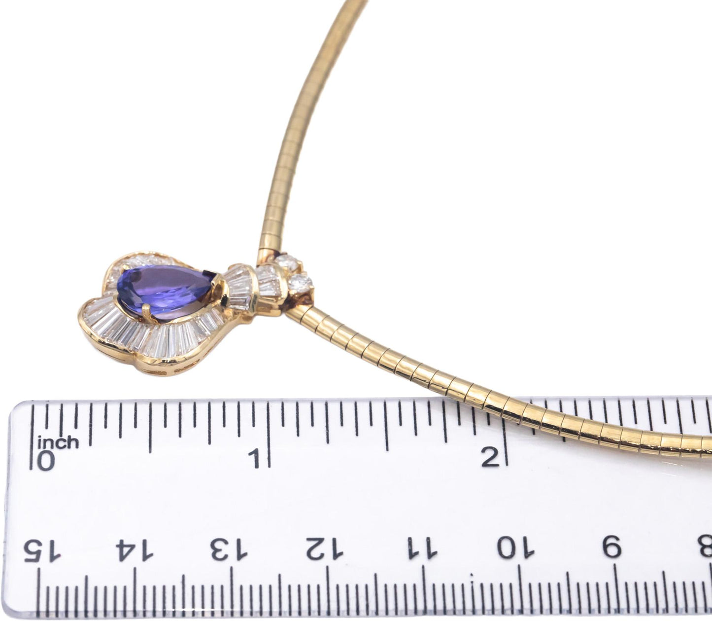 14k Yellow Gold Diamond and Tanzanite Choker Omega Link Necklace 4.50CT