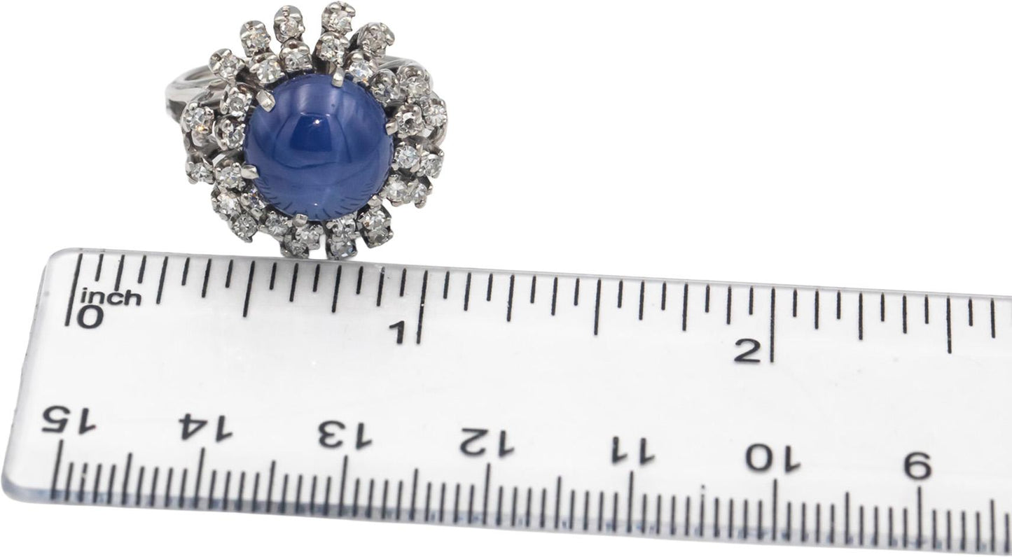 CGL Certified 14k White Gold Diamond & Star Sapphire Cocktail Ring 7.05CT Size 6