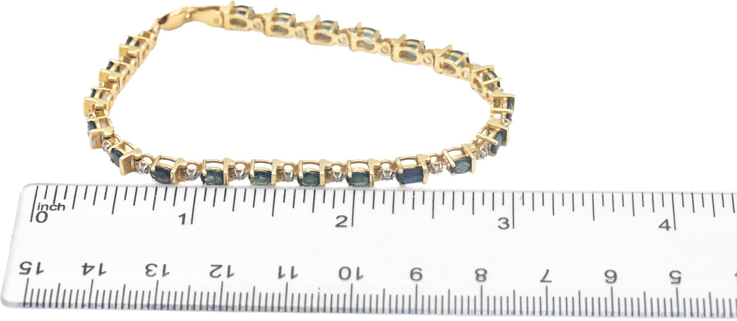 14k Yellow Gold Round Diamond & Oval Sapphire Fancy Link Bracelet 4.15CTW