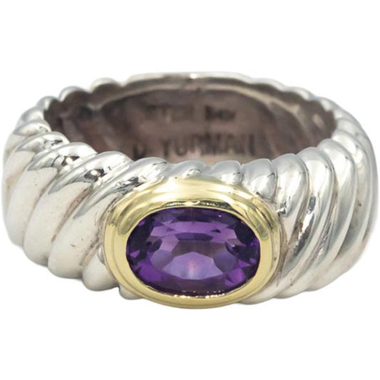 DAVID YURMAN Sterling Silver 14k Gold Amethyst Classic Cable Ring Size 6