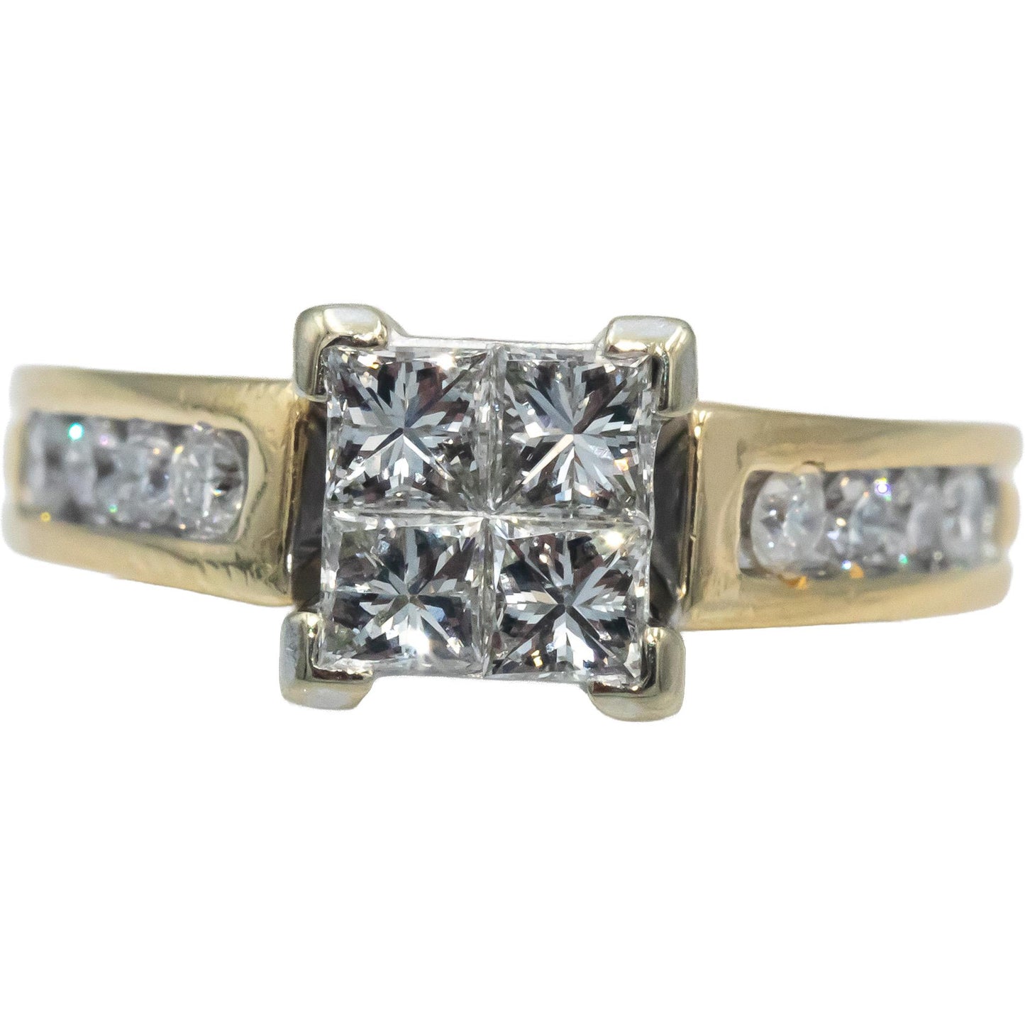 14k Yellow & White Gold Princess & Round Cut Diamond Ring 1.0CT Size 5.25