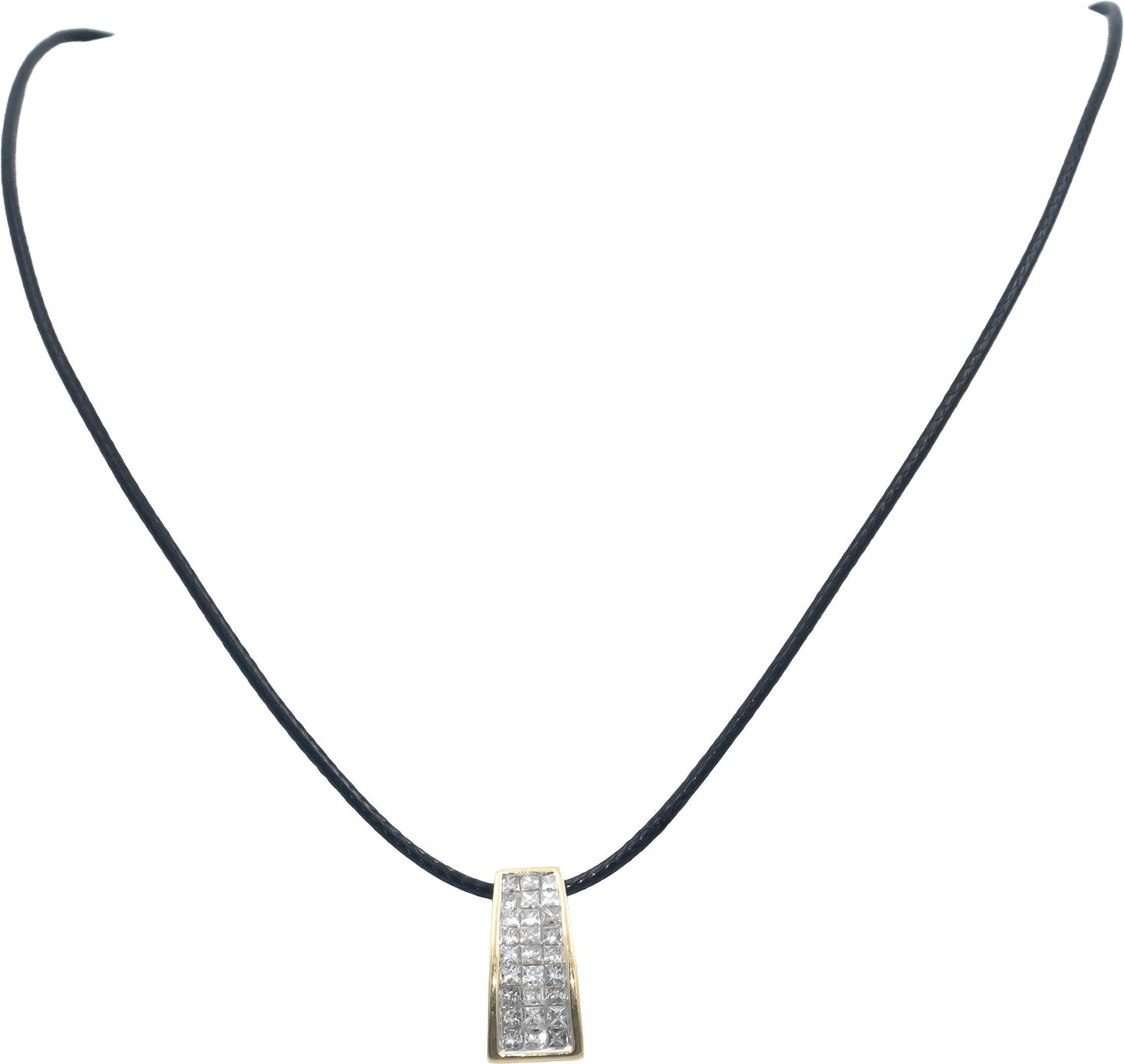 Diamond Princess Cut 14k Yellow Gold Invisible Set Slide Pendant Necklace 1.0CT