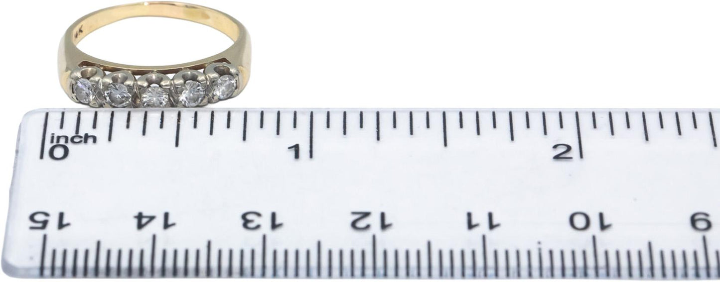 Vintage 14k Yellow Gold Round Cut Diamond Five Stone Band Ring 0.30CT Size 5.5