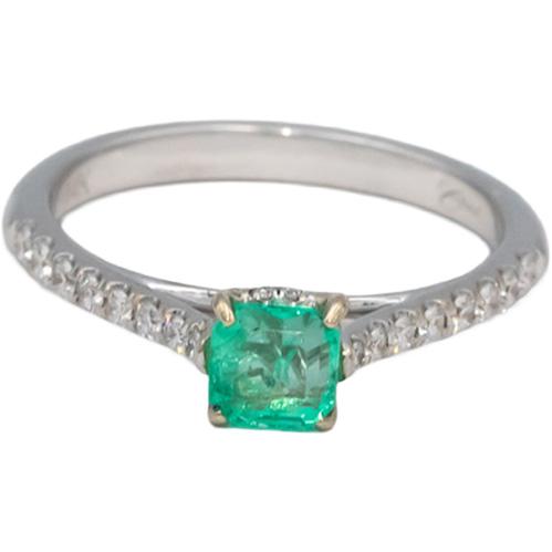 Emerald & VS Diamond 14k White Gold Cocktail Ring 0.75CT Size 6.5