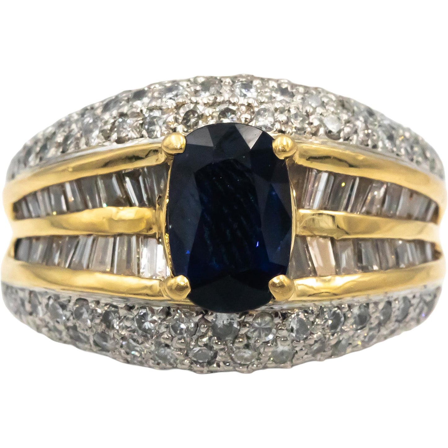 18k Yellow Gold & Platinum Diamond & Sapphire Cocktail Ring 4.14CT Size 6.25