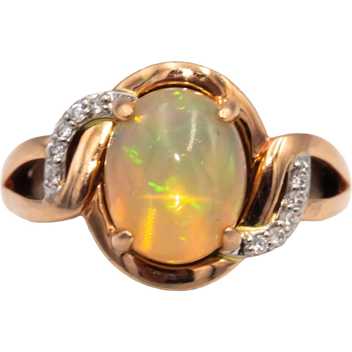 LE VIAN 14k Rose Gold Opal and Diamond Cocktail Ring 2.07CT Size 7
