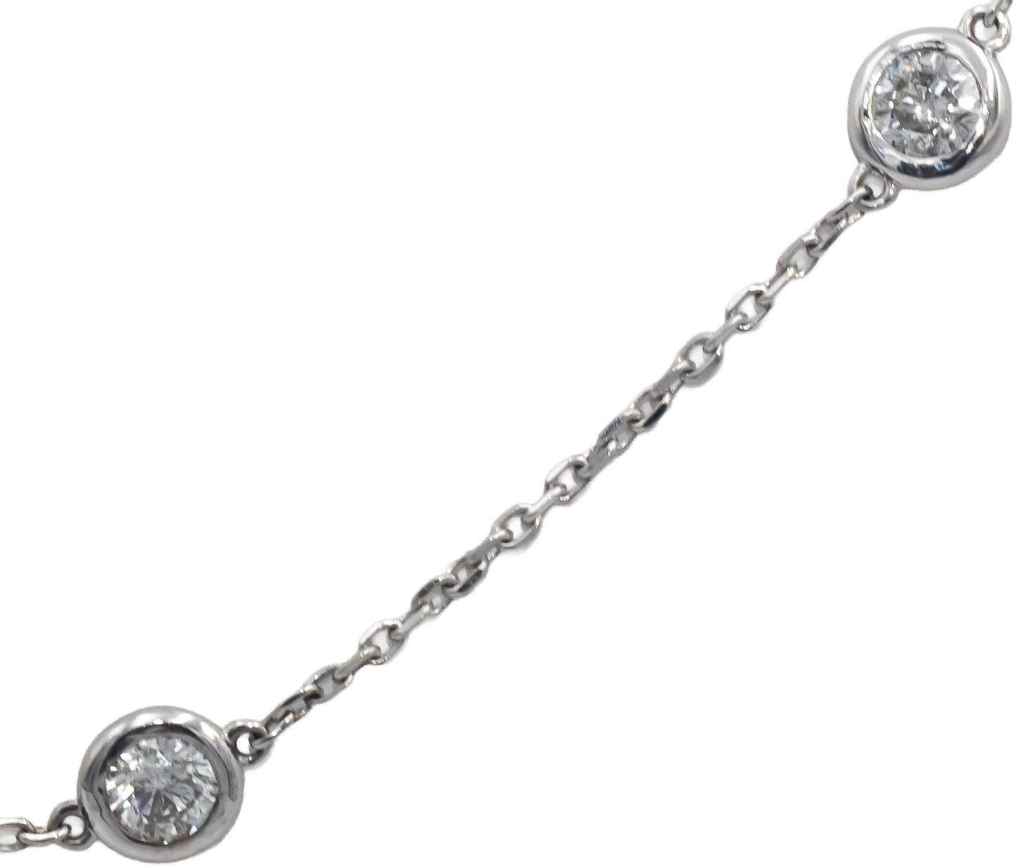 14k White Gold Round Bezel Set Diamond By The Yard Necklace Chain 1.53CT