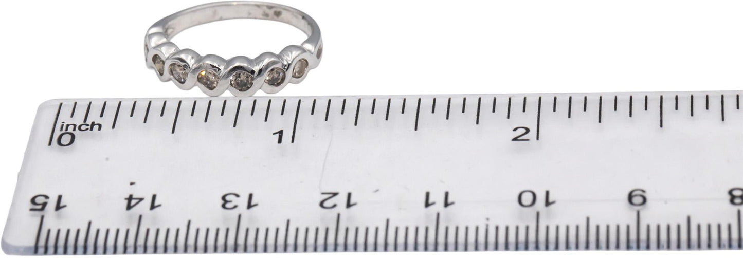 14k White Gold Round Bezel Set Diamond Band Ring 0.35CT Size 4.75