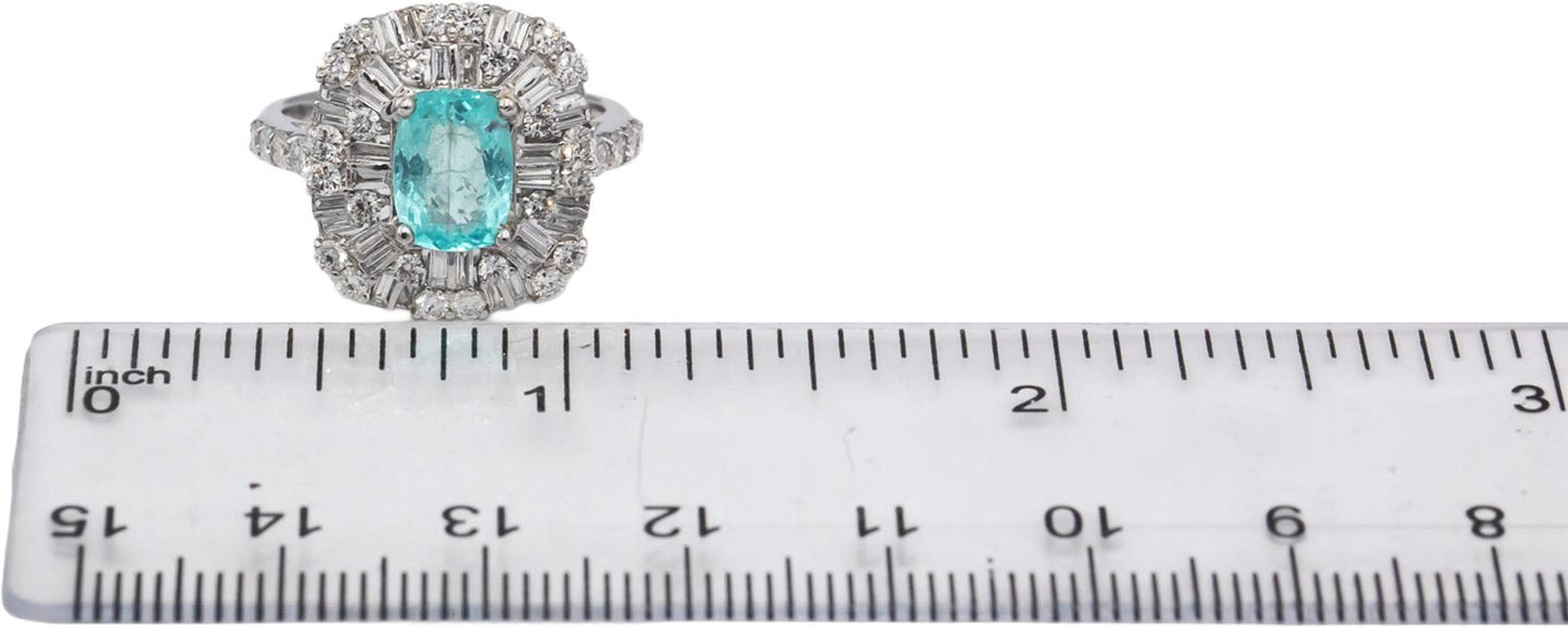 GIA Certified 18k White Gold Paraiba Tourmaline & Diamond Ring 2.85CTW Size 7