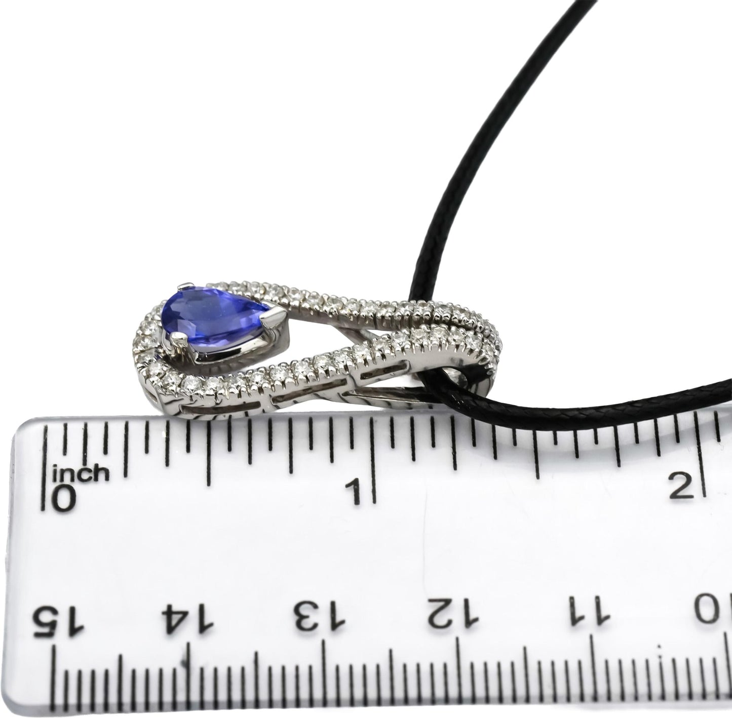 14k White Gold Round Diamond and Pear Cut Tanzanite Pendant Necklace 1.75CTW
