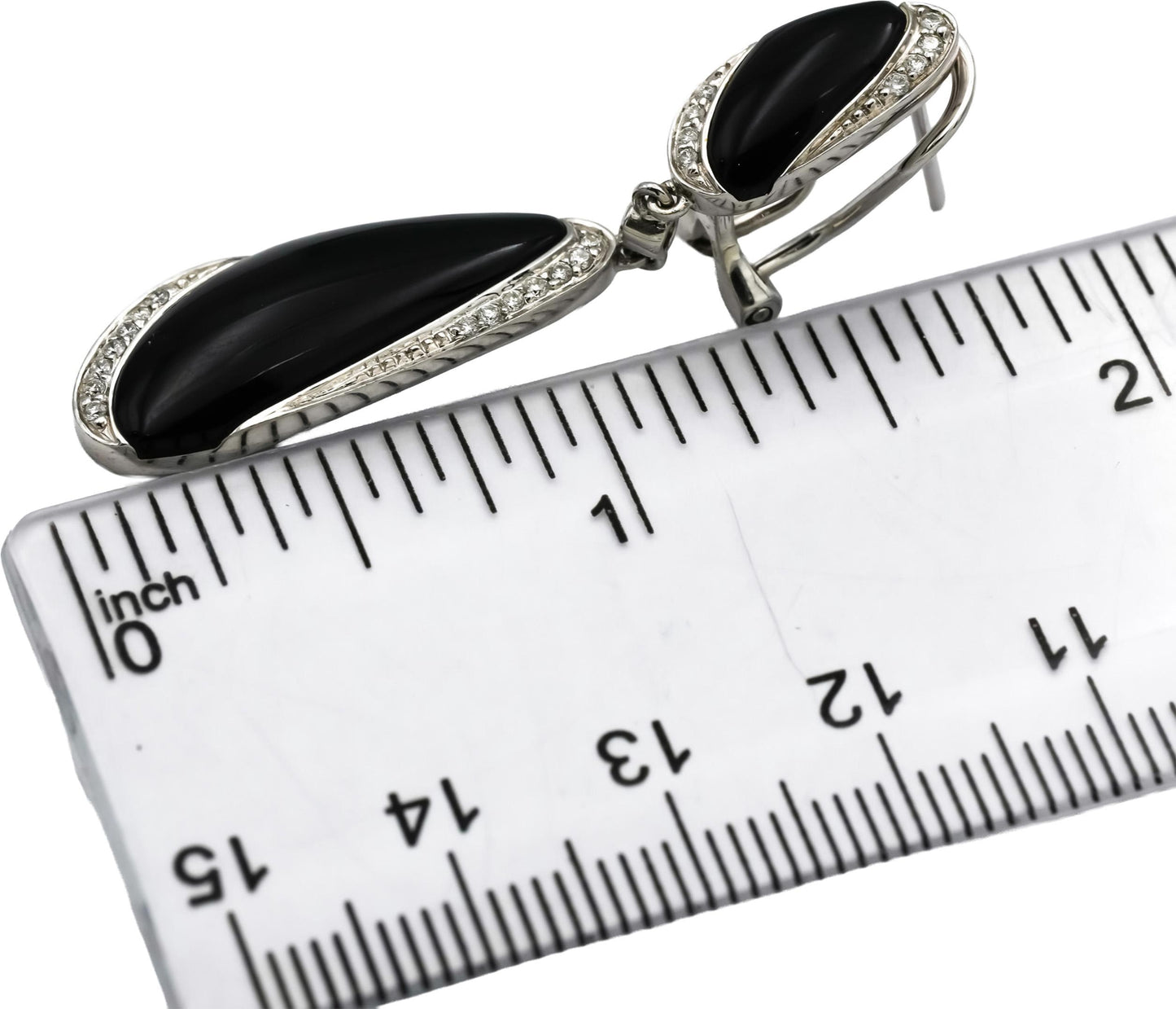 14k White Gold Diamond and Black Onyx Drop Dangle Earrings 0.25CT