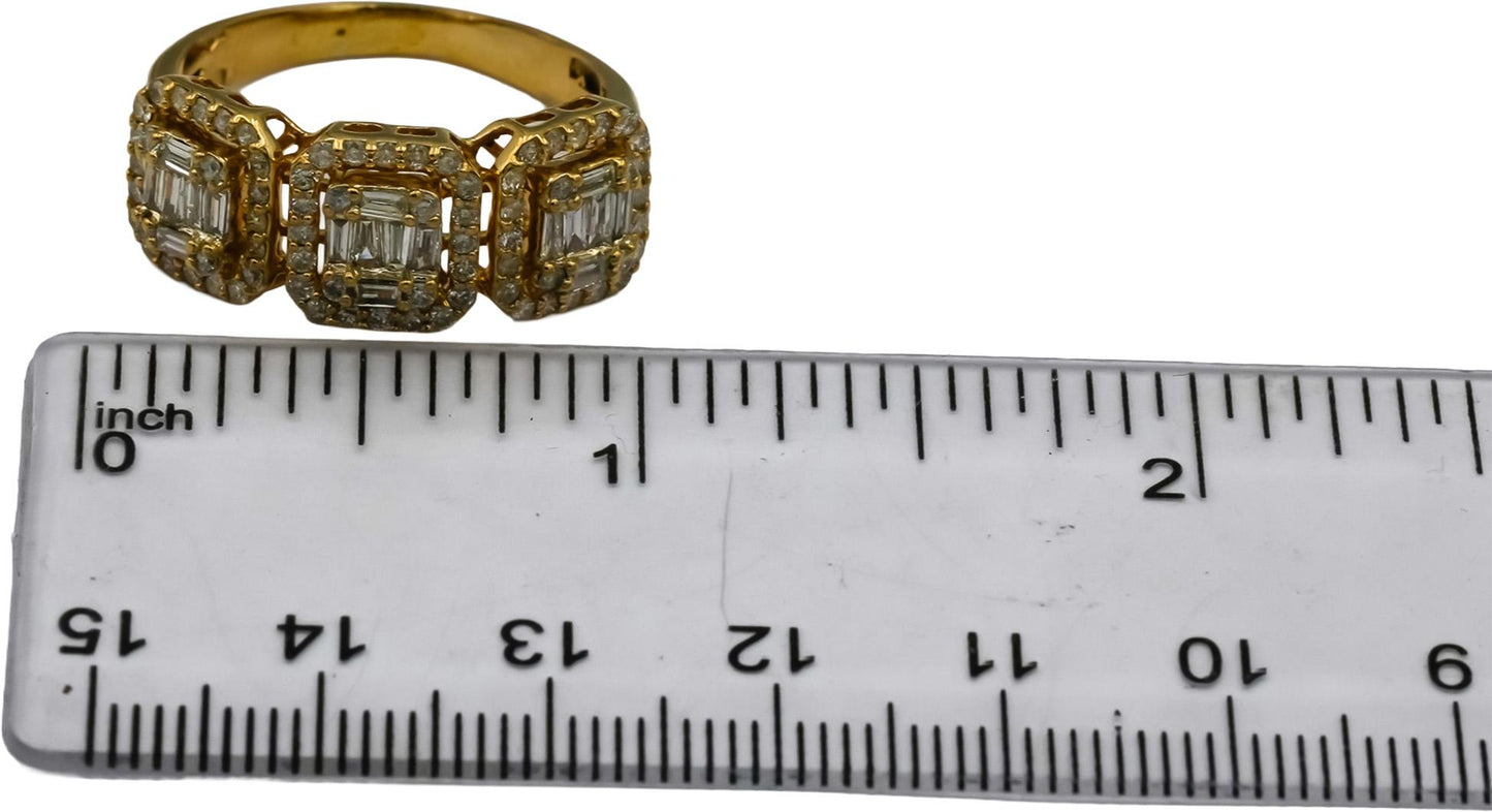 10k Yellow Gold Round & Baguette Cut Diamond Cocktail Ring 1.0CT Size 9.75