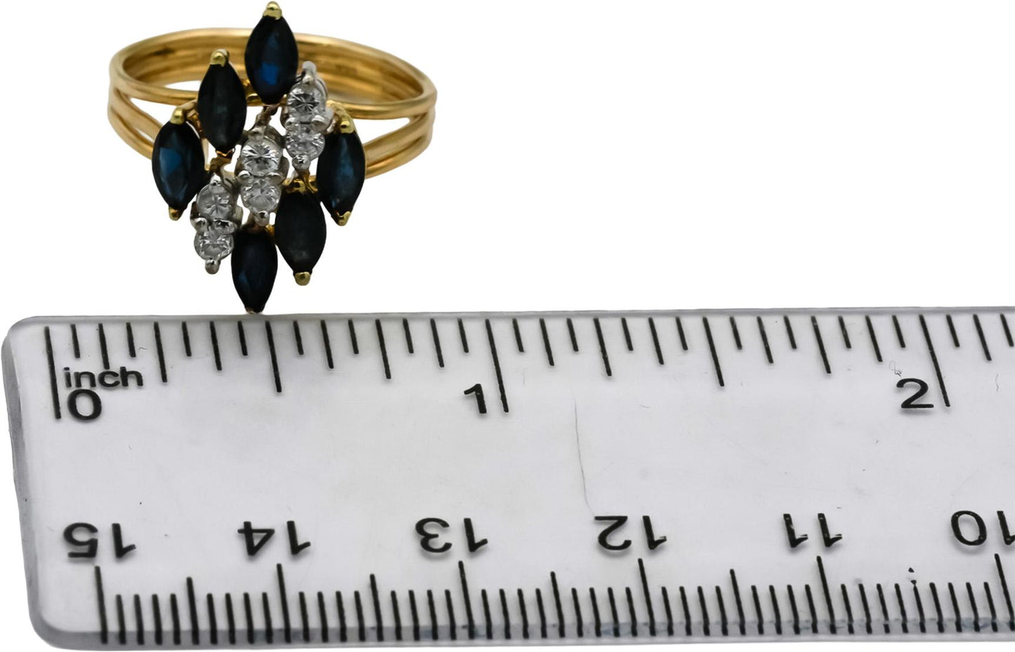 14k Yellow Gold Round Diamond Marquise Sapphire Cocktail Ring 1.05CT Size 7