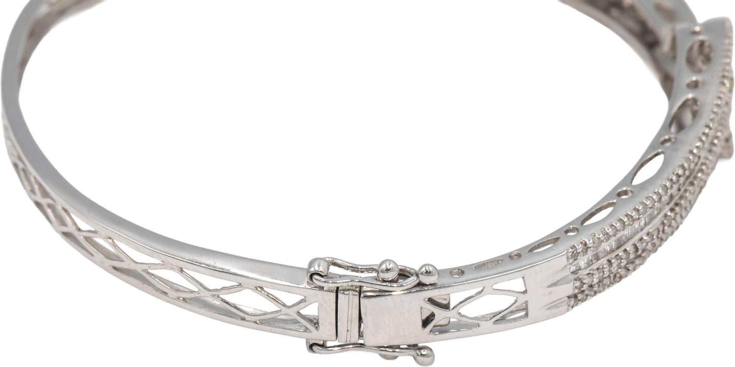 14k White Gold Jewelry 1.50CT Diamond Hinged Bangle Bracelet