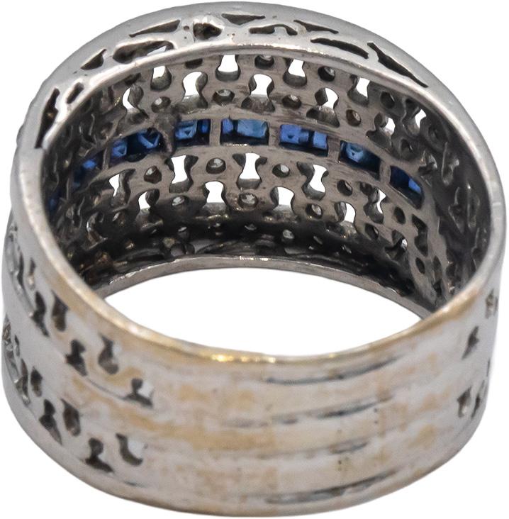18k White Gold 1.0CT Diamond and Sapphire Wide Band Ring Size 8