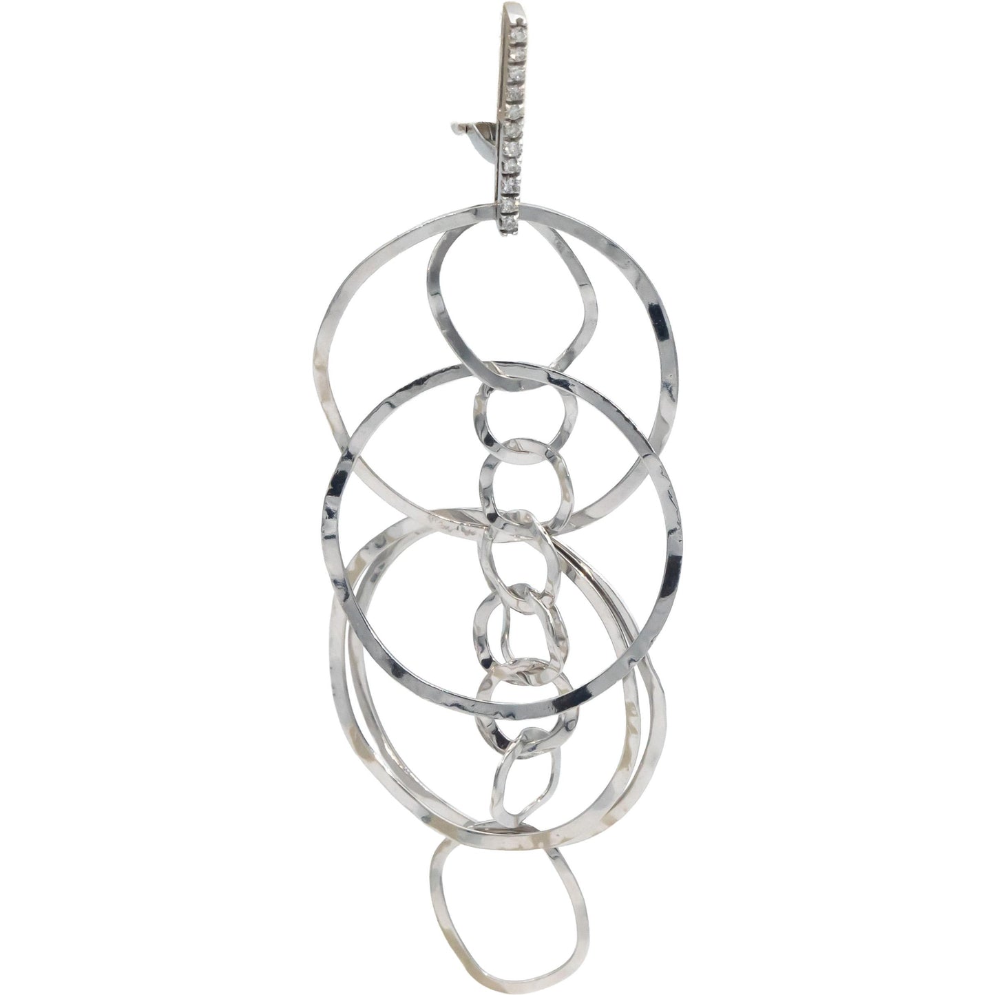 18K White Gold Diamond Drop Circle Dangle Earrings Unique Design Nanis Italy