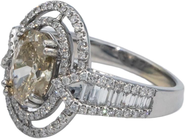 14k White Gold 2.47CT Diamond Cocktail Ring w/ 1.72CT Oval Cut Center Size 6.5