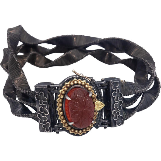 STAMBOLIAN 18k Gold Sterling Silver 8.0CT Carved Carnelian Twisted Mesh Bracelet