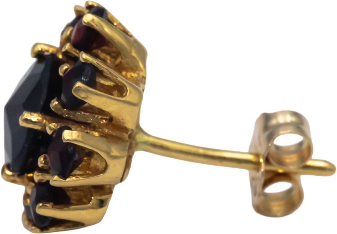 14k Yellow Gold Round Garnet Floral Cluster Stud Earrings 2.50CT
