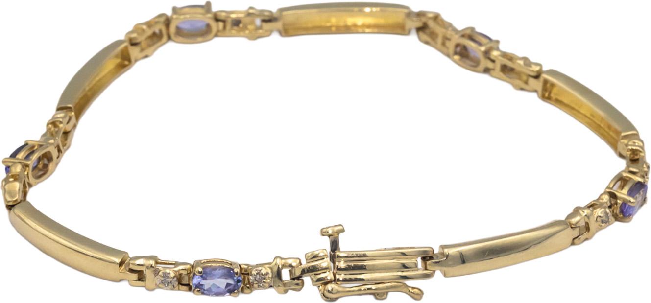 14k Yellow Gold Round Diamond and Oval Cut Tanzanite Bracelet 1.05CT