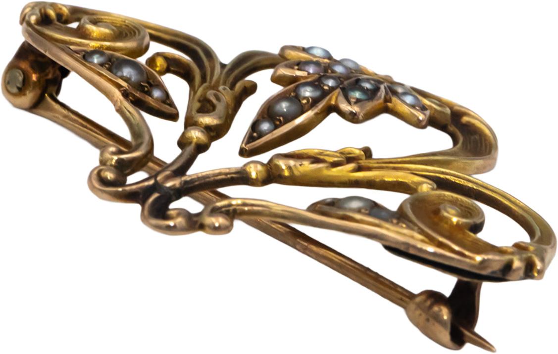 Estate Vintage Antique 14k Yellow Gold Seed Pearl Floral Brooch Pin