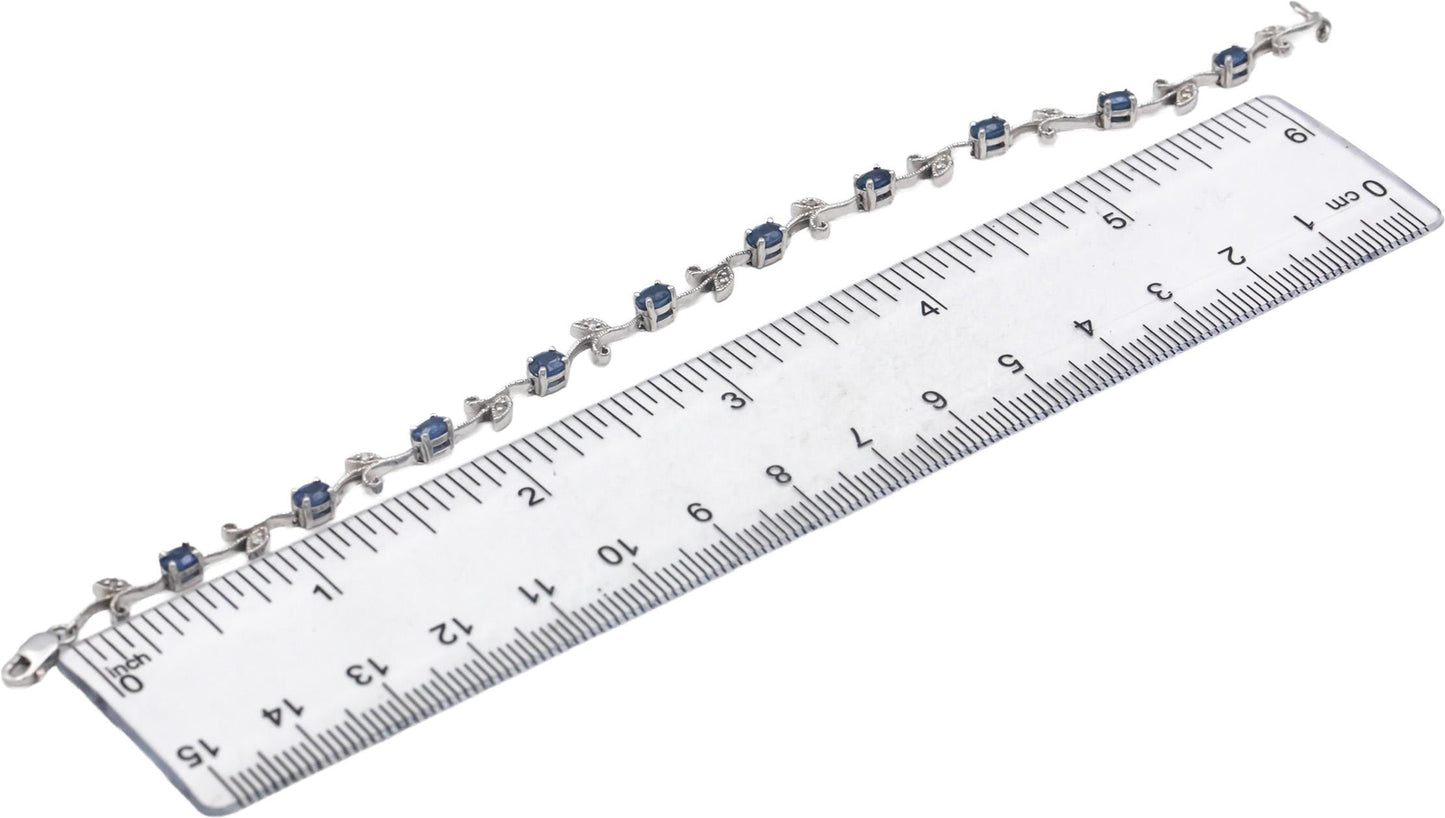 14k White Gold Diamond and Blue Sapphire Floral Link Bracelet 2.06CT