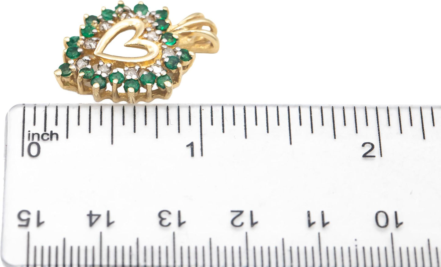 14k Yellow Gold 0.85CT Diamond and Emerald Cluster Heart Pendant