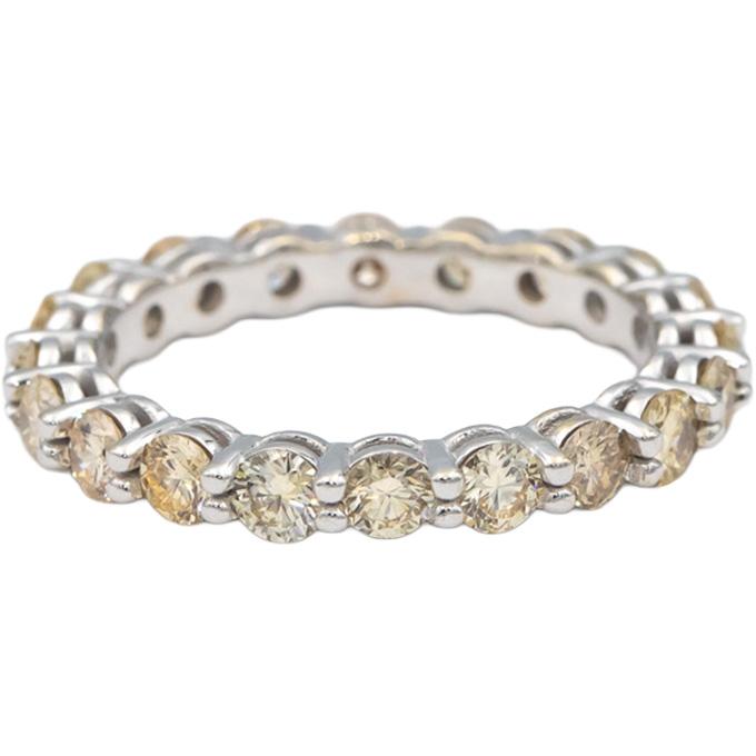 18k White Gold 2.07CT Round Cut Light Yellow Diamond Eternity Ring Size 7.25