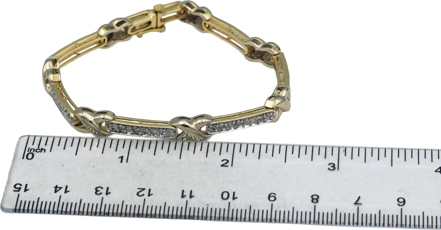 14k Yellow Gold 1.50CT Round Cut Diamond Fancy Link Tennis Bracelet