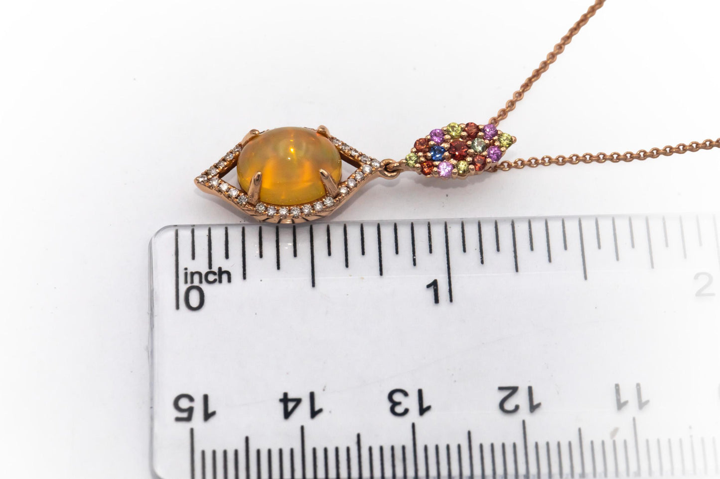 LE VIAN 14k Rose Gold 0.17CT Diamond Opal Rainbow Sapphire Pendant Necklace