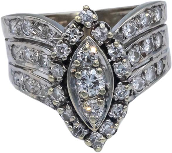 Vintage Antique 14k White Gold 0.95CT Round Cut Diamond Ring Size 7.25
