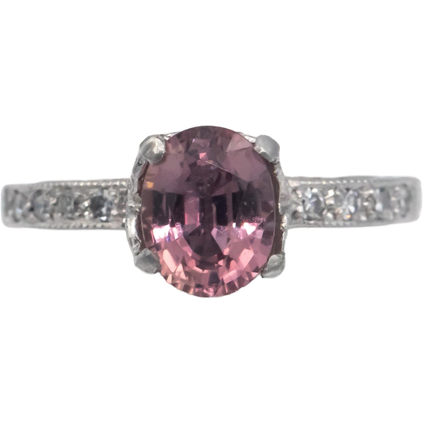 Antique Vintage Platinum 1.83CT Diamond and Pink Sapphire Ring Size 5.75