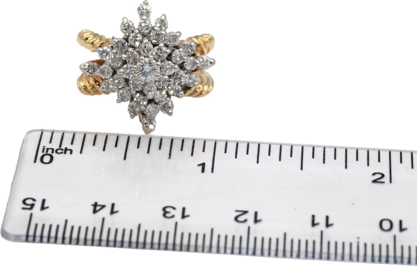 14k Yellow & White Gold 1.0CT Round Cut Diamond Cluster Ring Size 6.75