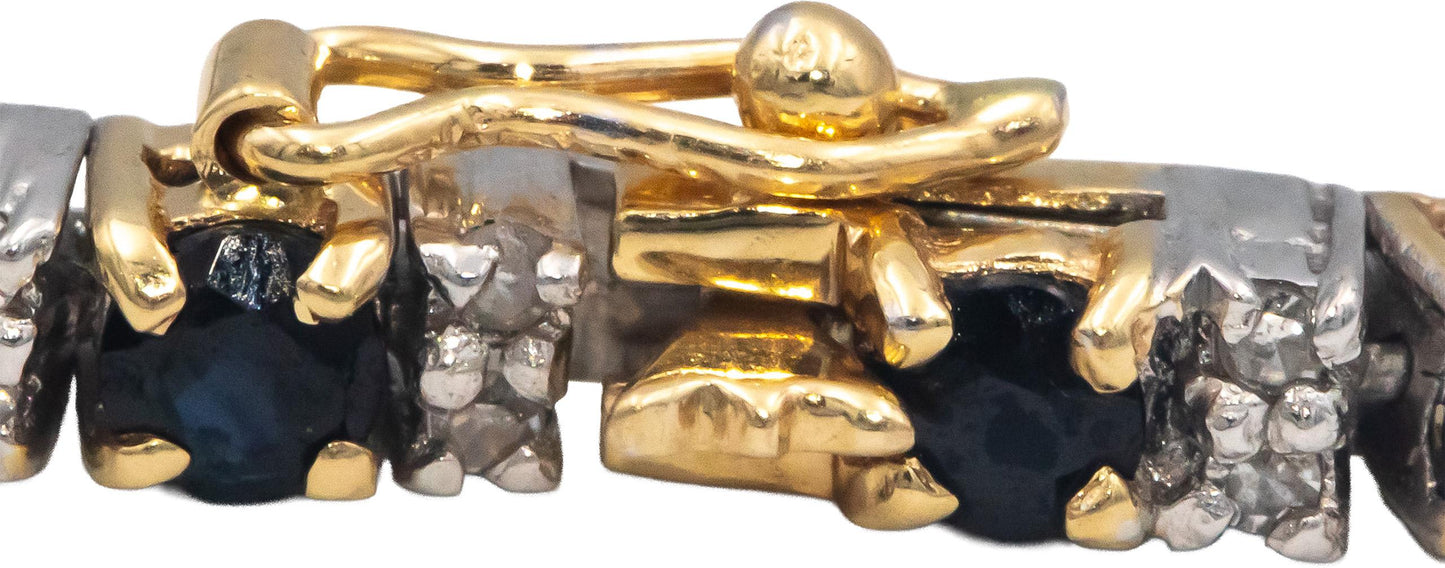 14k White & Yellow Gold 4.0CT Diamond and Sapphire Line Bracelet
