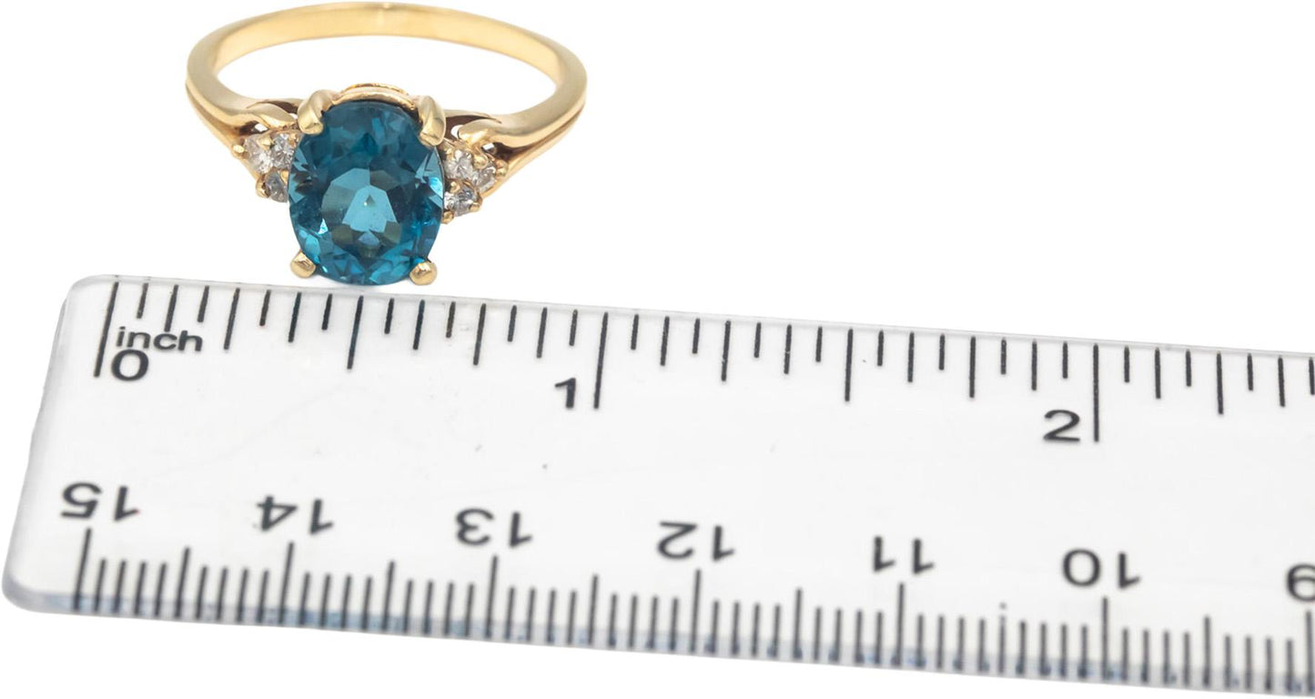 14k Yellow Gold 3.06CT Blue Topaz & Diamond Cocktail Ring Size 9