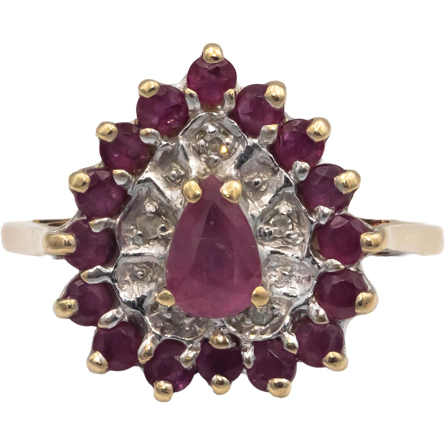 10k Yellow & White Gold 0.75CT Ruby and Diamond Cocktail Ring Size 7.5
