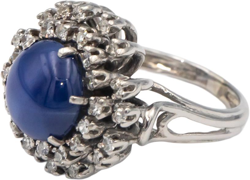 CGL Certified 14k White Gold Diamond & Star Sapphire Cocktail Ring 7.05CT Size 6