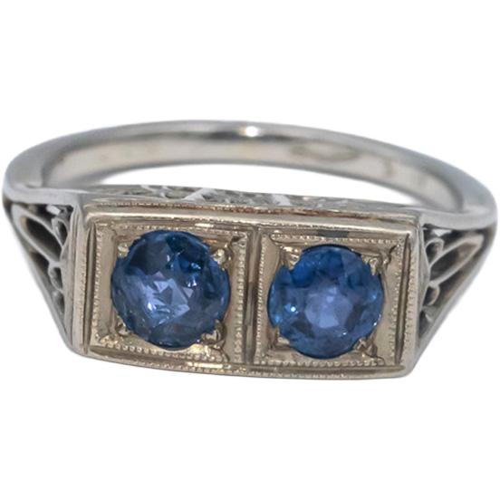 Vintage Antique 18k White Gold 0.55CT Blue Sapphire Filigree Ring Size 4
