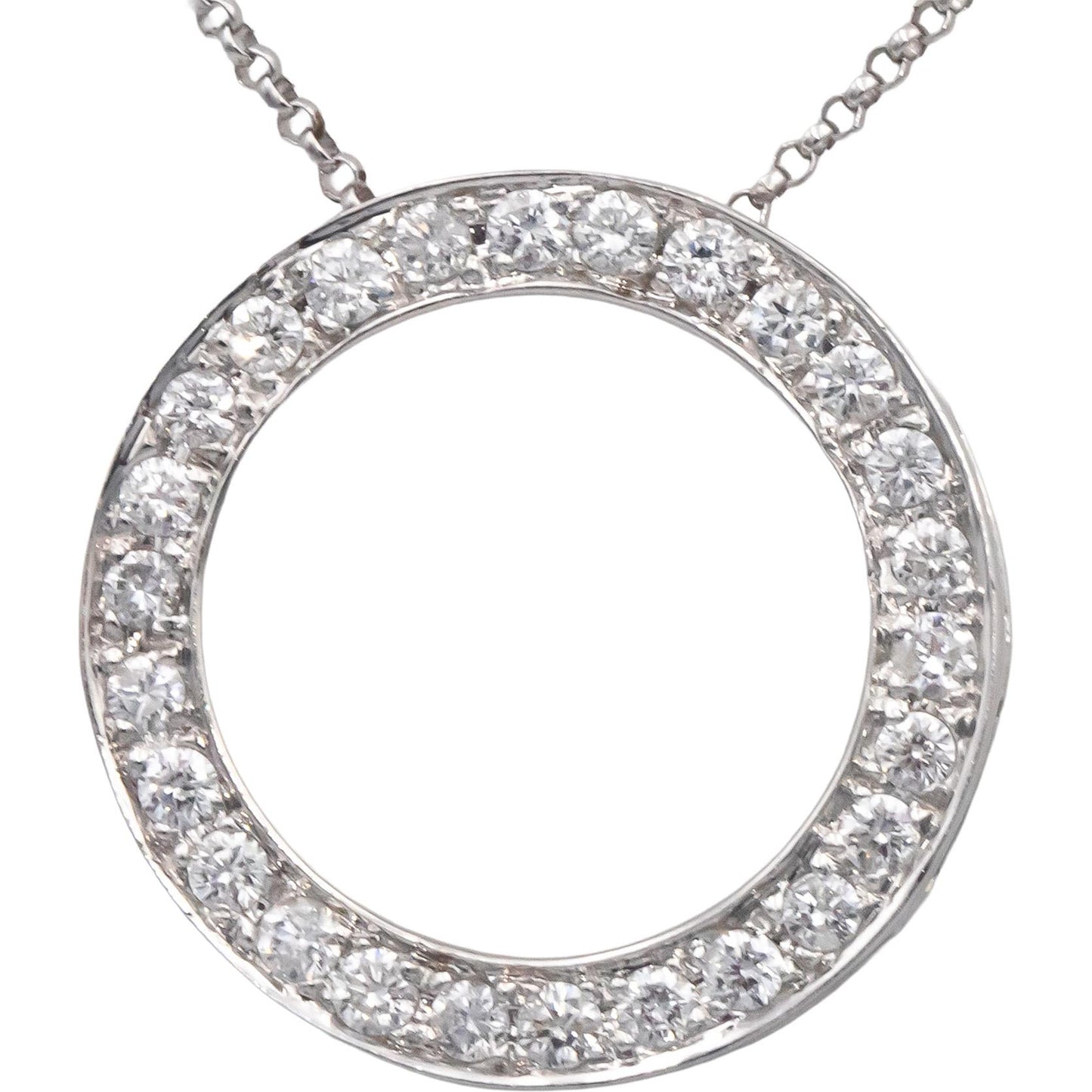 14k White Gold 1.0CT Round Cut Diamond Circle Pendant Necklace Chain