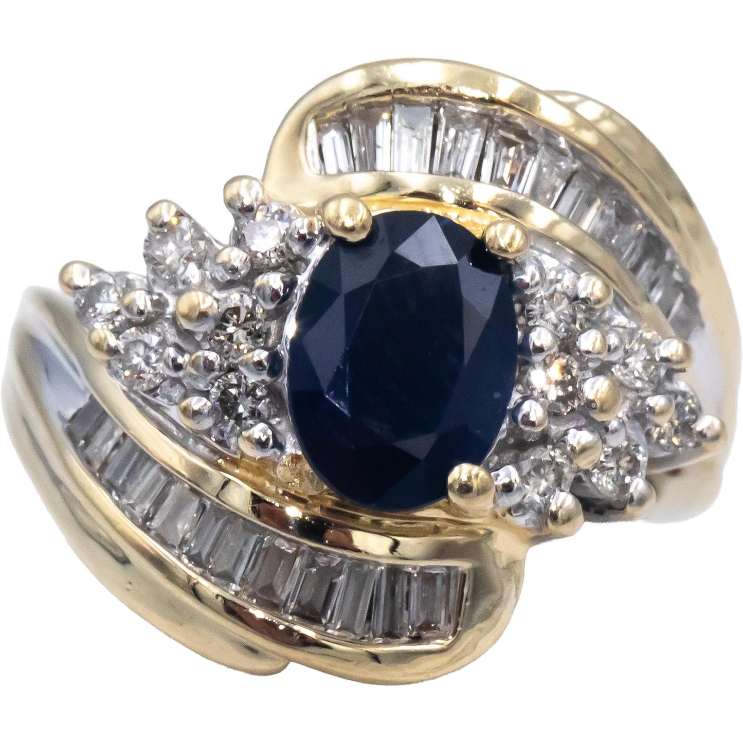 Diamond and Blue Sapphire 14k Yellow Gold Cocktail Ring 2.0CT Size 4