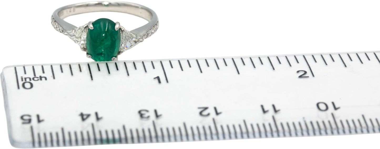 Platinum Cabochon Emerald Trillion Round VS Diamond Cocktail Ring 1.85CT Sz. 6.5