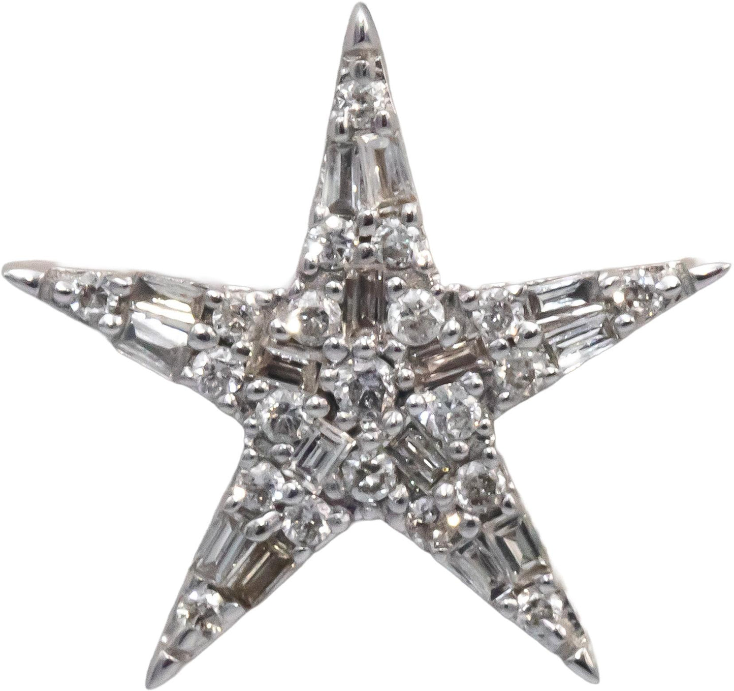 10k White Gold Round & Baguette Cut Diamond Star Cluster Stud Earrings 0.33CT