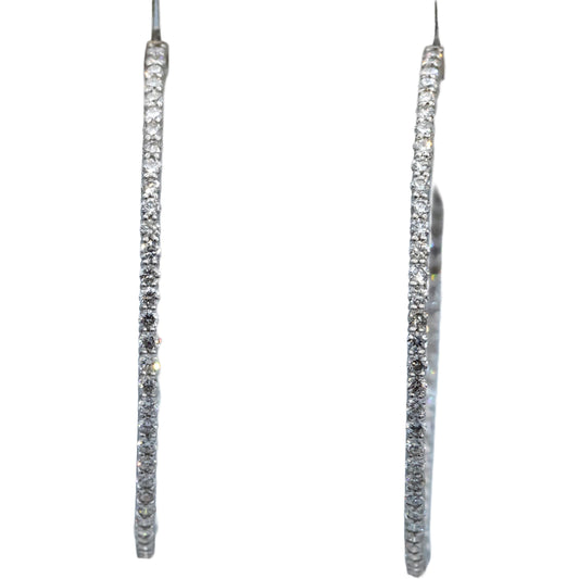 14k White Gold VS Round Diamond Inside Out Circle Hoop Earrings 2.95CT