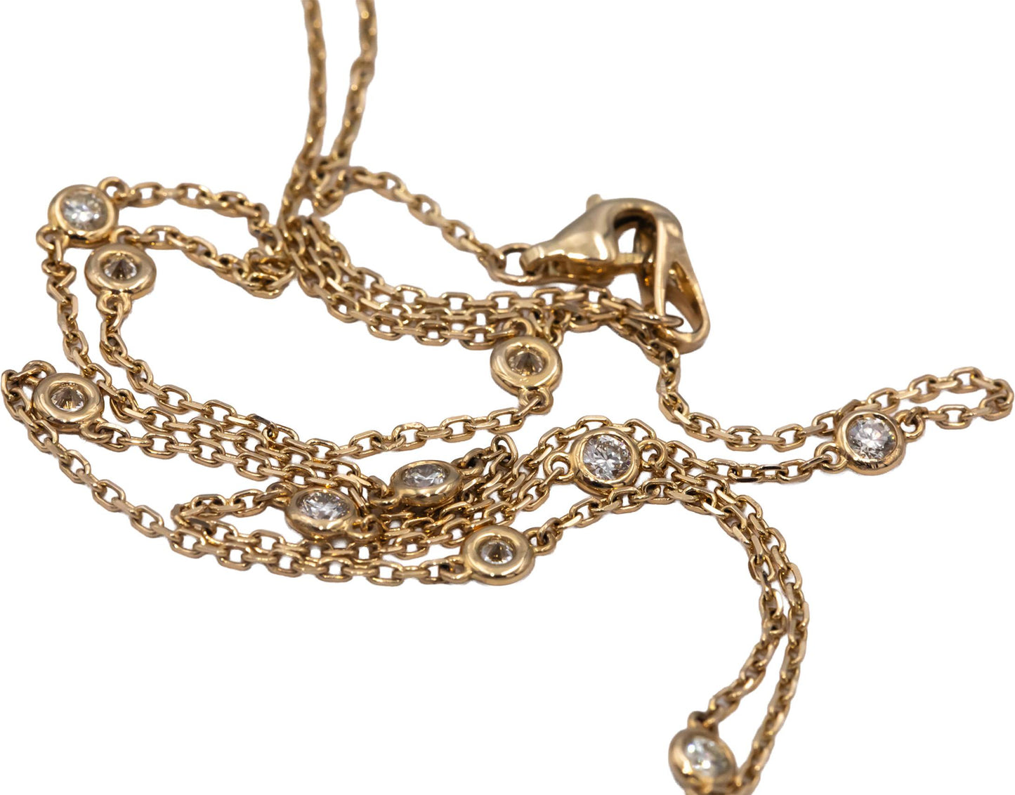 14k Yellow Gold VS Round Bezel Set Diamond By The Yard Necklace Chain 0.50CT