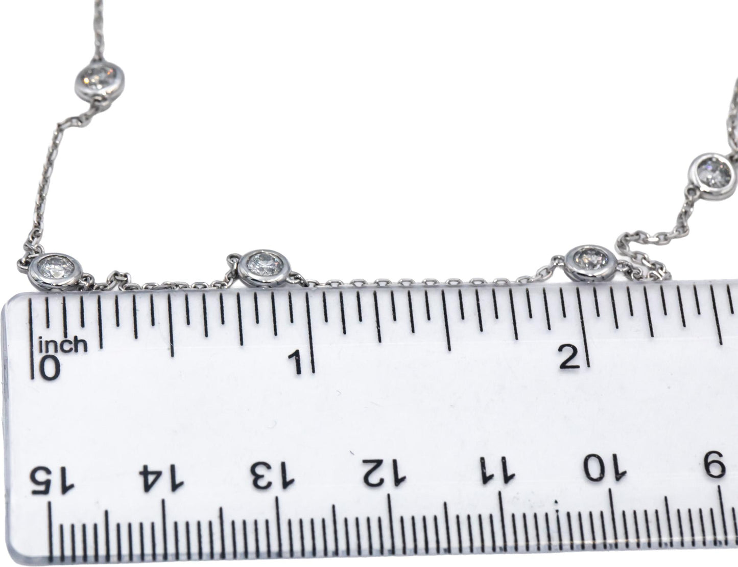 14k White Gold Round Bezel Set Diamond By The Yard Necklace Chain 1.53CT